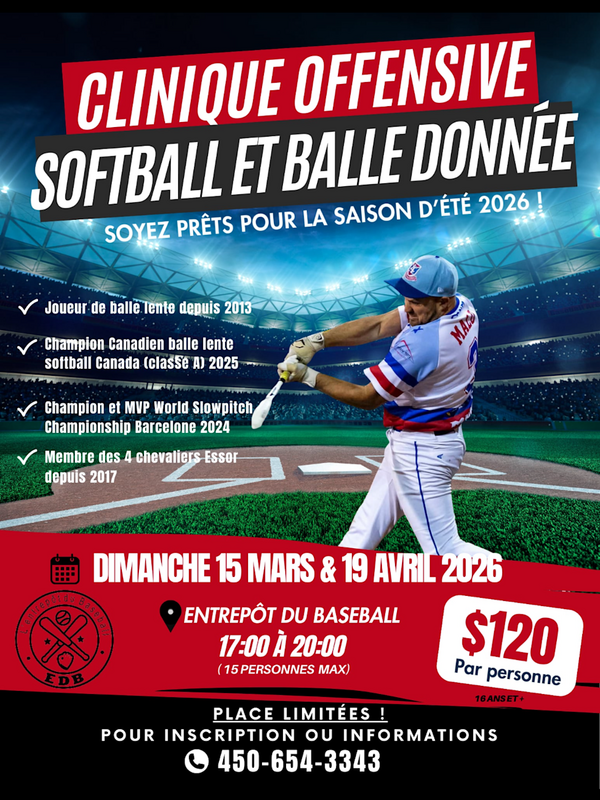 Clinique offensive softball et balle-donnée Hiver 2026 -  EDB avec Samuel Malo