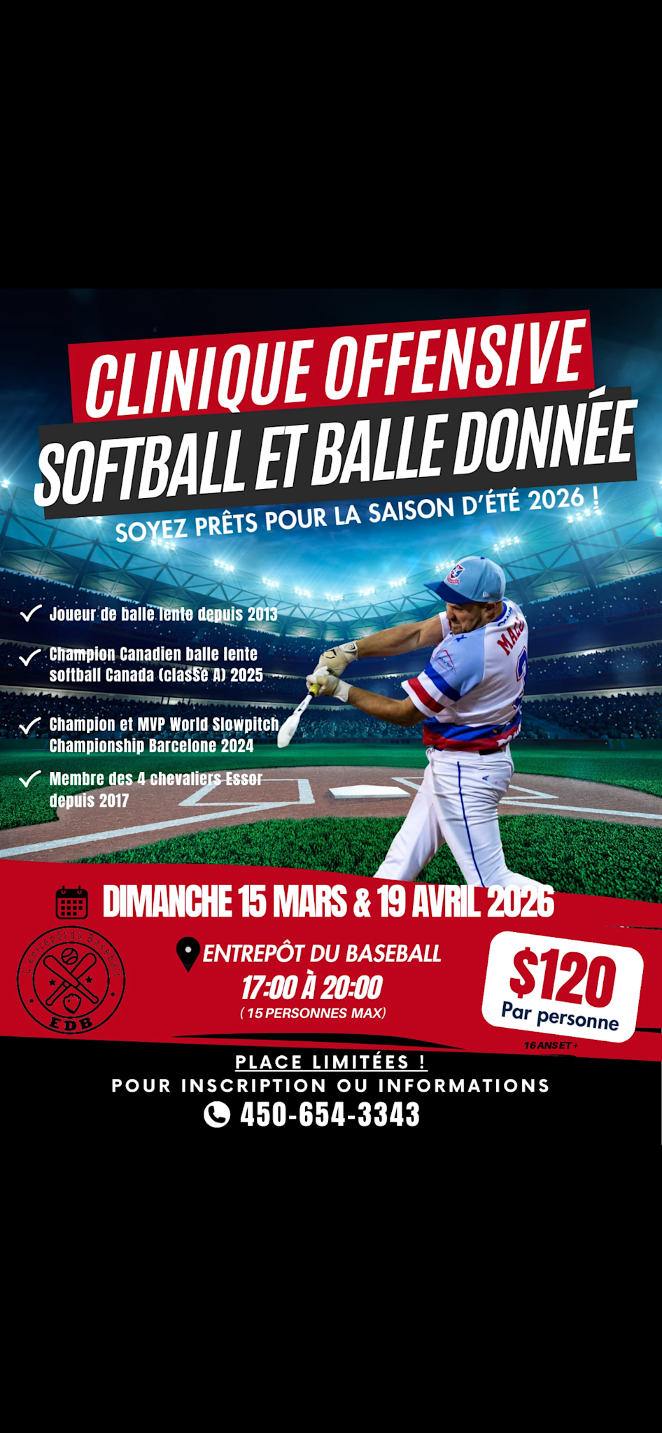Clinique offensive softball et balle-donnée Hiver 2026 -  EDB avec Samuel Malo