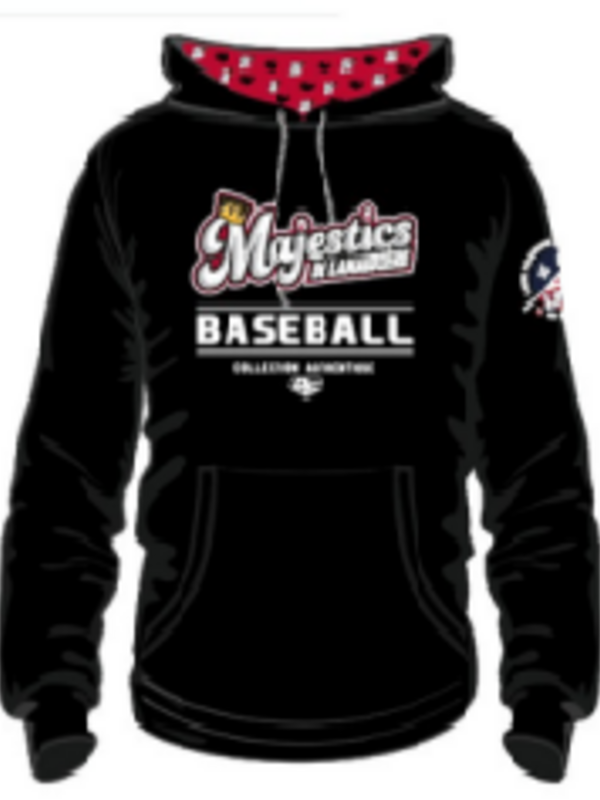 On Field Kangourou Authentic noir avec logo des Majestics en serigraphie et capuchon sur mesure