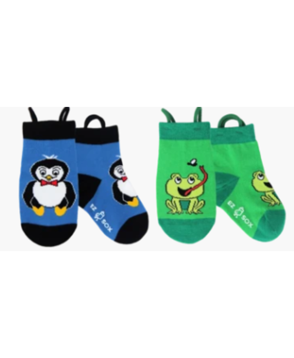 Kids EZ Sox 2 Pair Pack Penguin-Blue & Frog-Green Socks