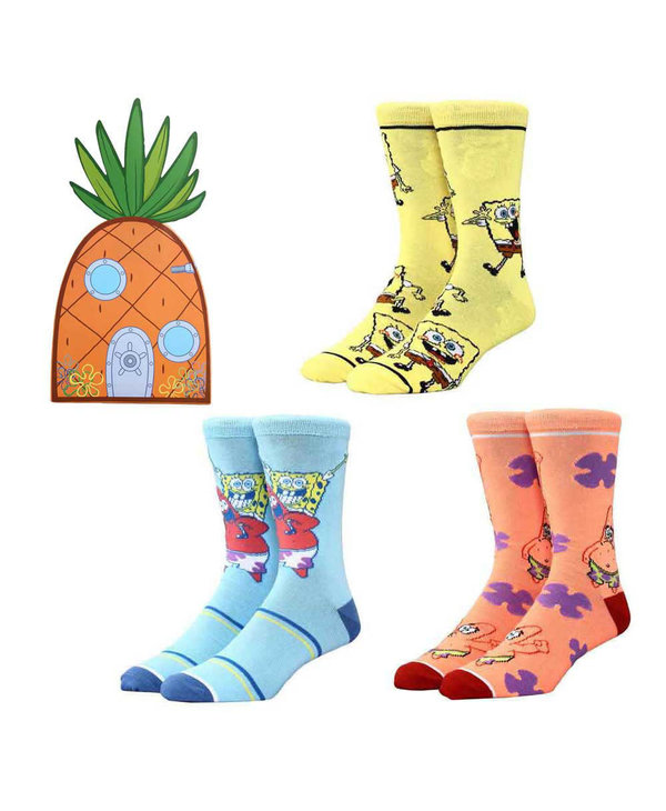 Spongebob Pineapple Box Set 3pk Crew Socks Large