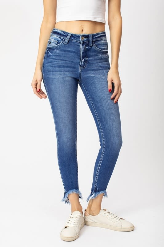 High Rise Frayed Ankle Jeans - Tiffany Lane