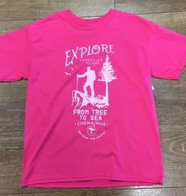 Beyond The Usual BTU Youth Tees Explore logo- Pink