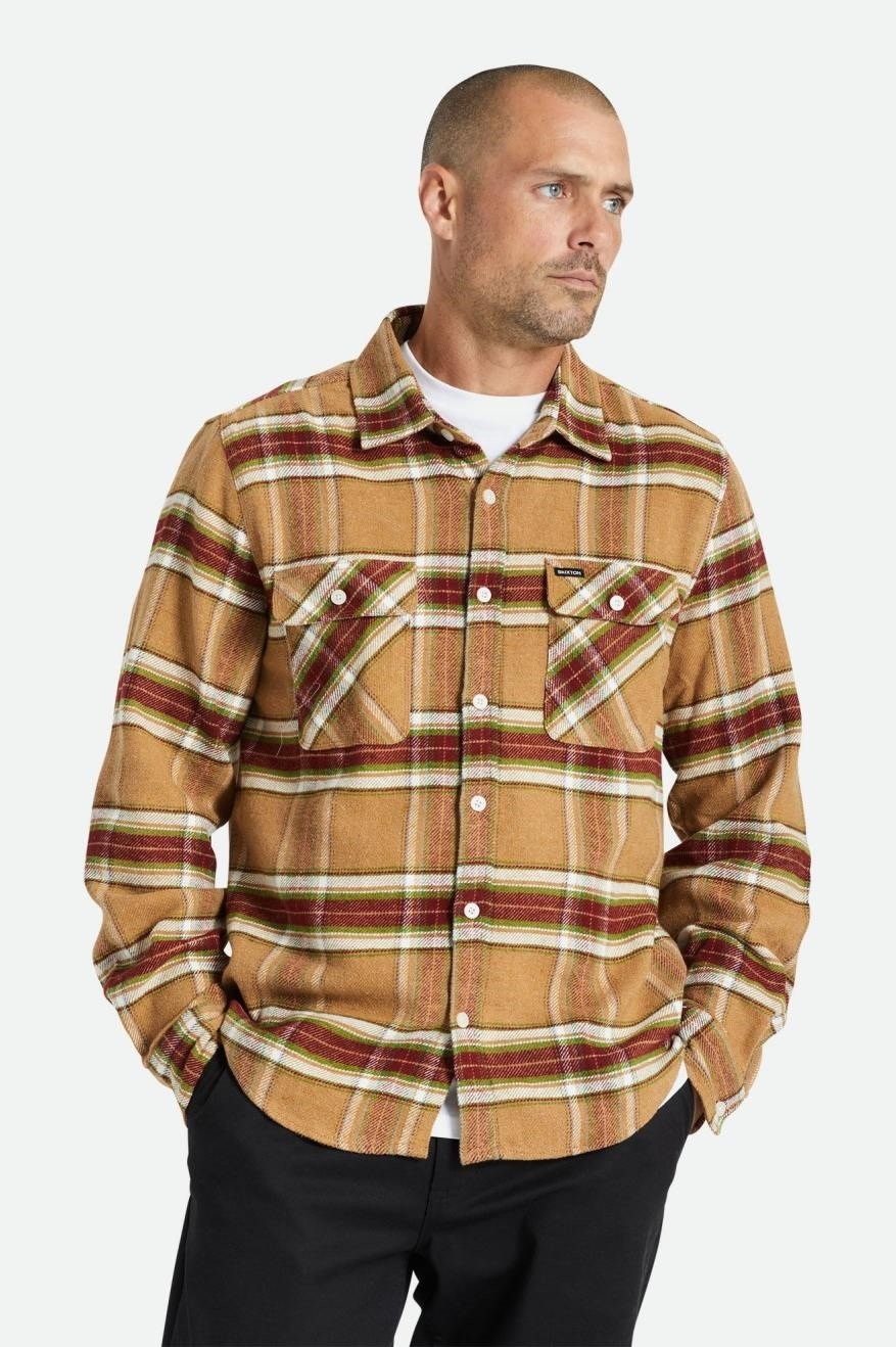 Brixton Brixton Men's Bowery LS  Flannel- Lt Brown Burnt Henna