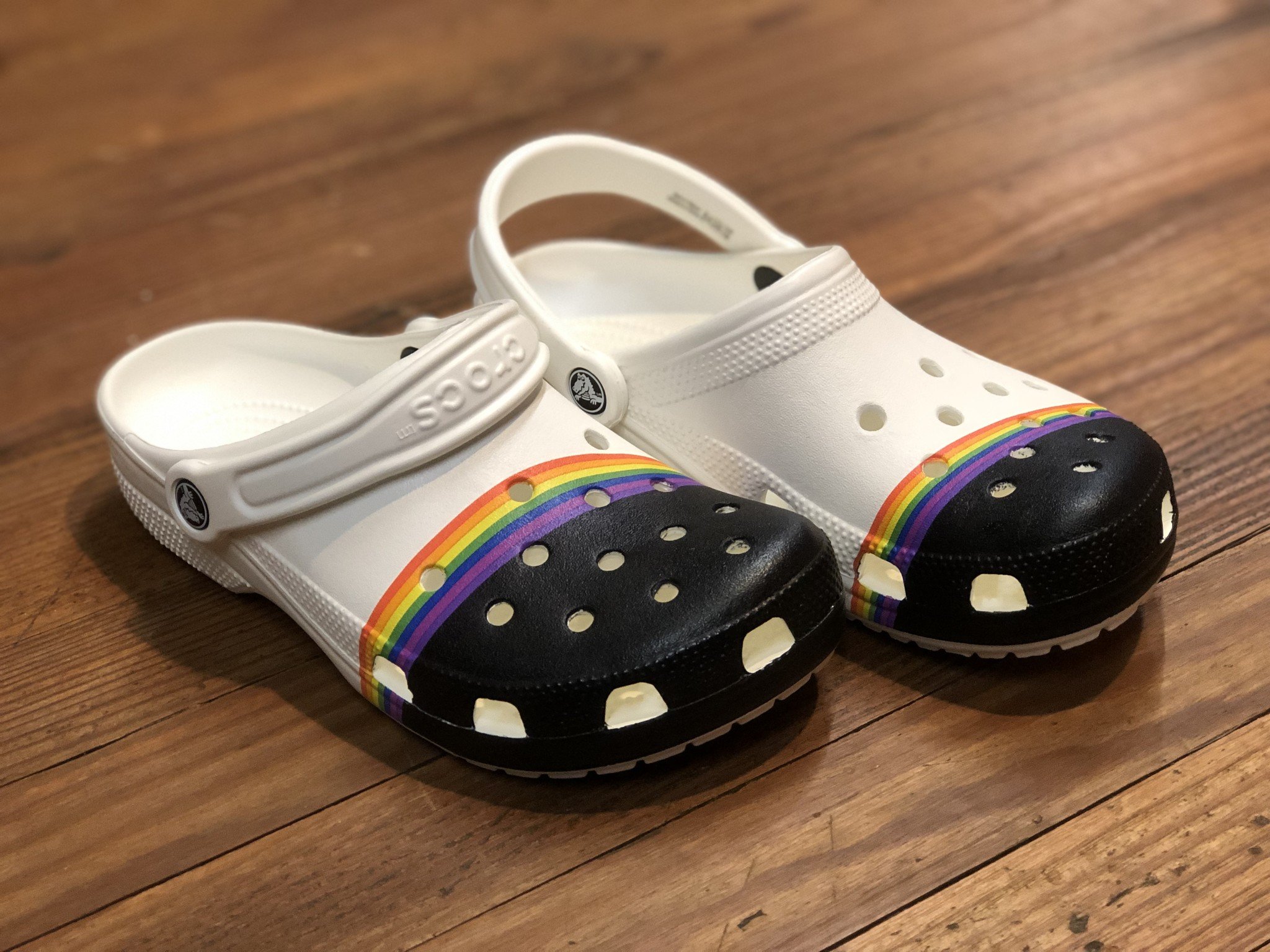 crocs with rainbow