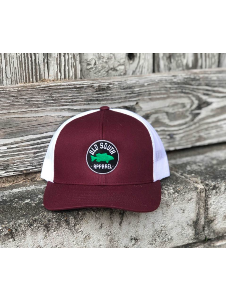 Old South Old South Bass Patch Trucker Hat Maroon and White Mesh