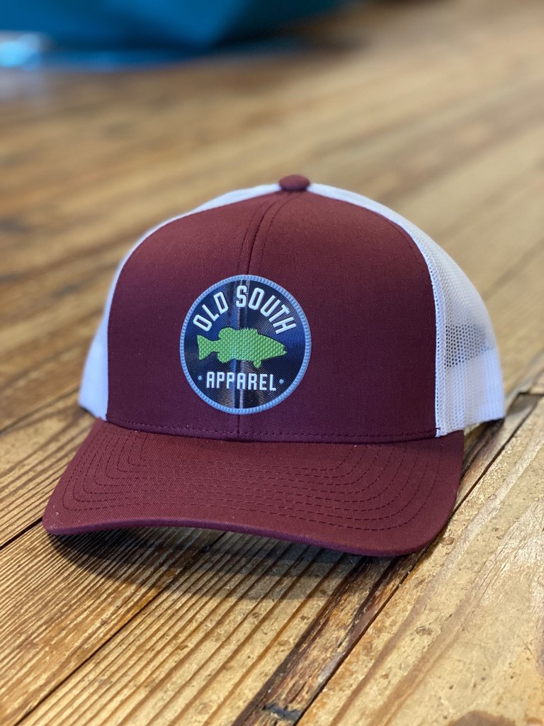 Old South Old South Bass Patch Trucker Hat Maroon and White Mesh