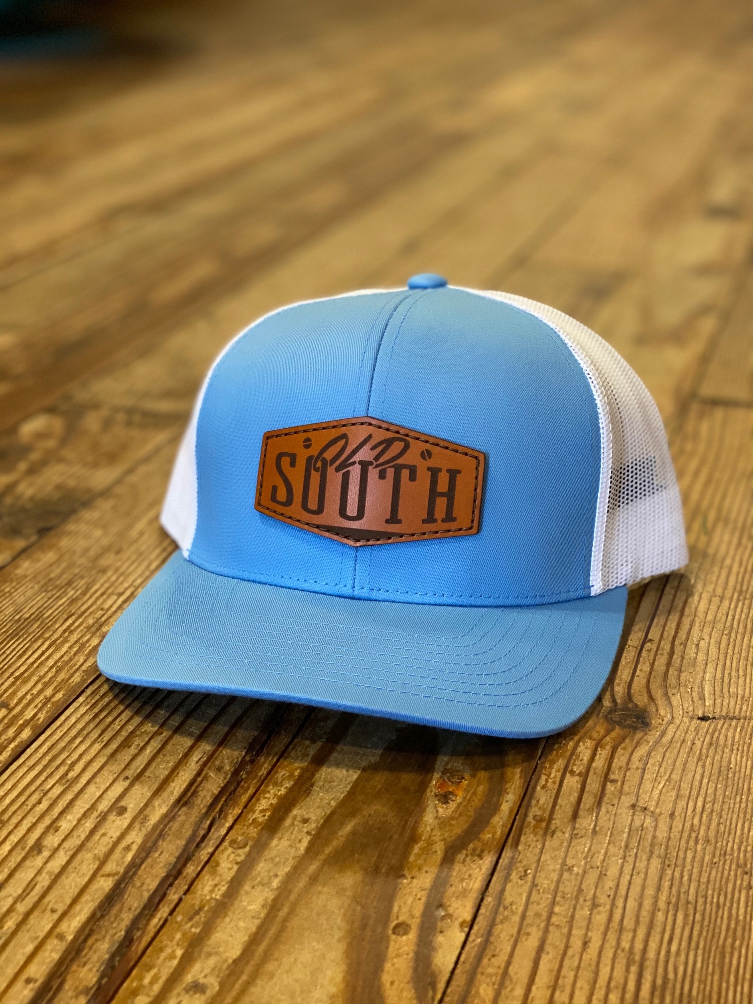 Old South Old South Leather Patch Trucker Hat Carolina Blue and White