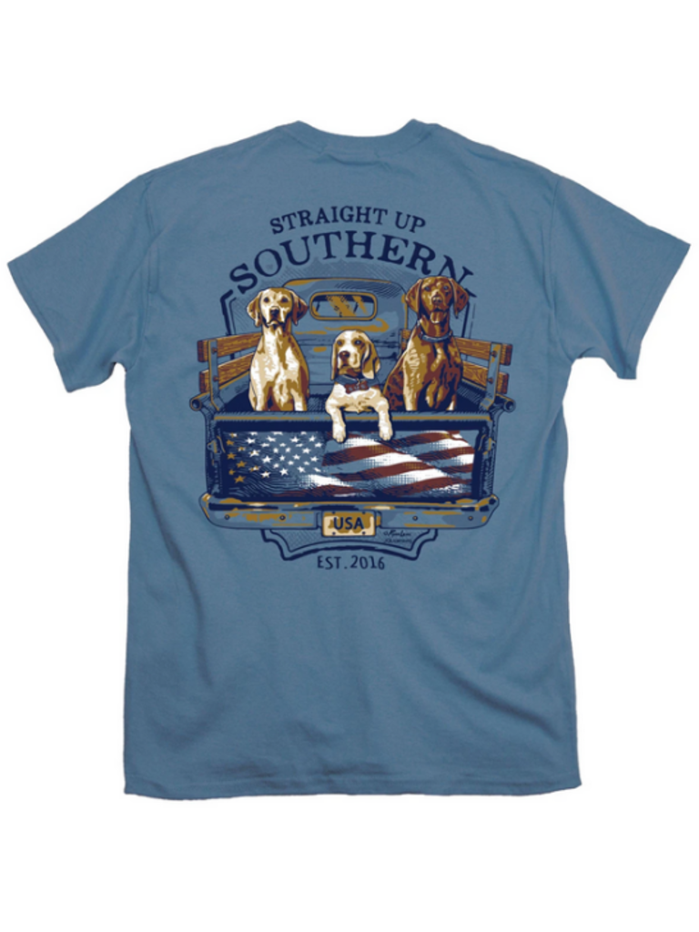 Straight Up Southern USA Truck Dogs Indigo Tee