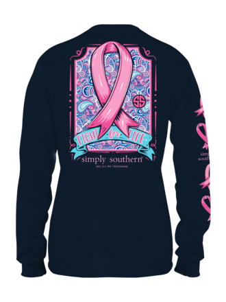 Simply Southern Fight For Life Pink Ribbon Navy Long Sleeve T-Shirt Simply Southern Fight For Life Pink Ribbon Navy Long Sleeve T-Shirt