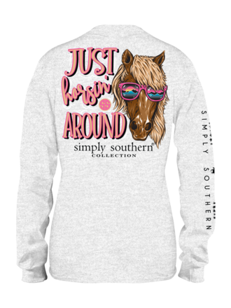 Simply Southern Just Horsin' Around Ash Grey Long Sleeve T-Shirt Simply Southern Just Horsin' Around Ash Grey Long Sleeve T-Shirt