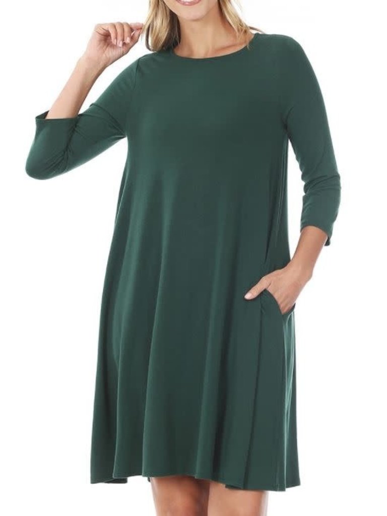 Zenana 3/4 Sleeve Short Dress W/ Pockets