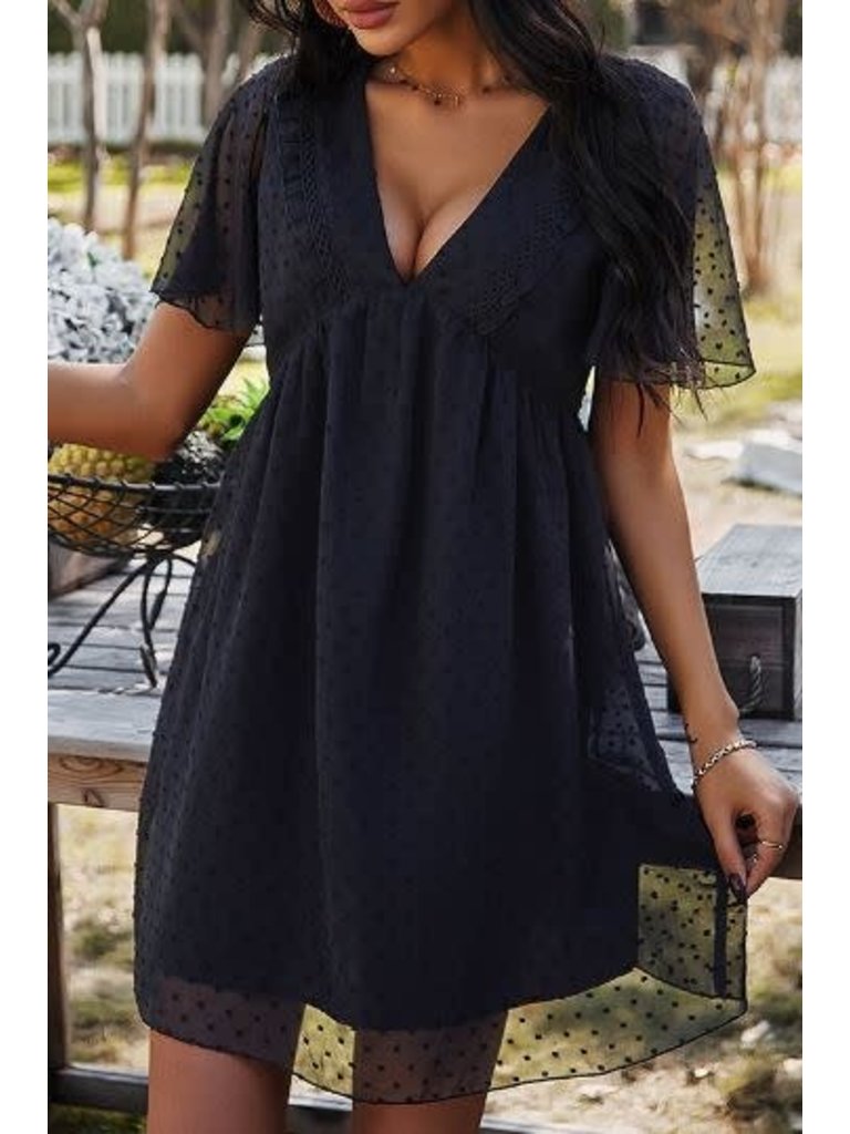Mountain Valley Trading Casual Black V-Neck Dotted Dress
