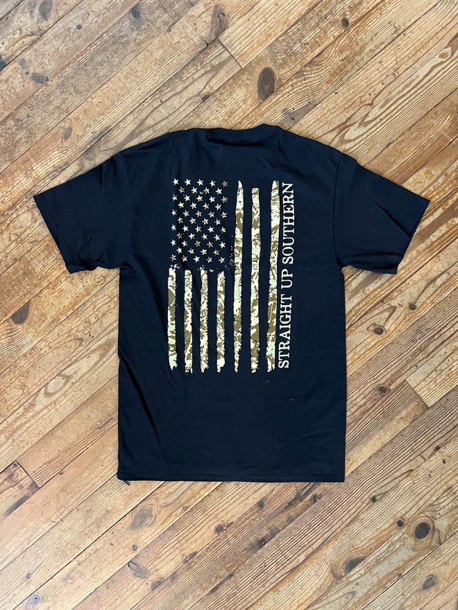 Straight Up Southern T-Shirt - “Camo Flag” (Long Sleeve Black