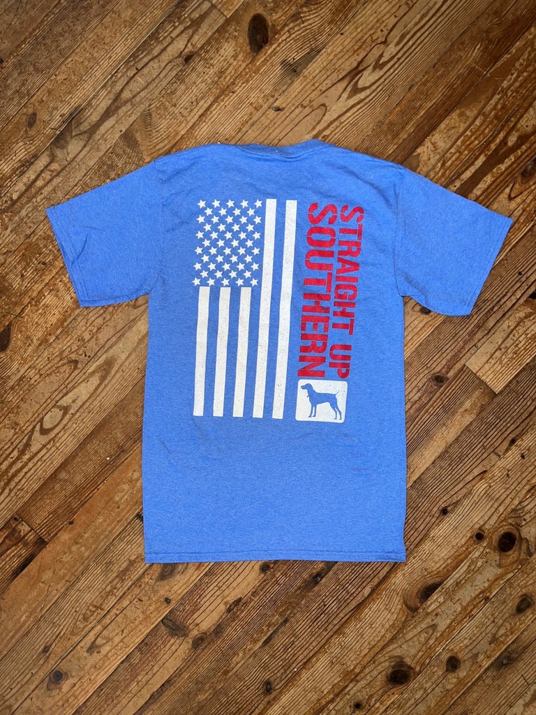 Straight Up Southern Worn Flag S/S Tee Heather Royal