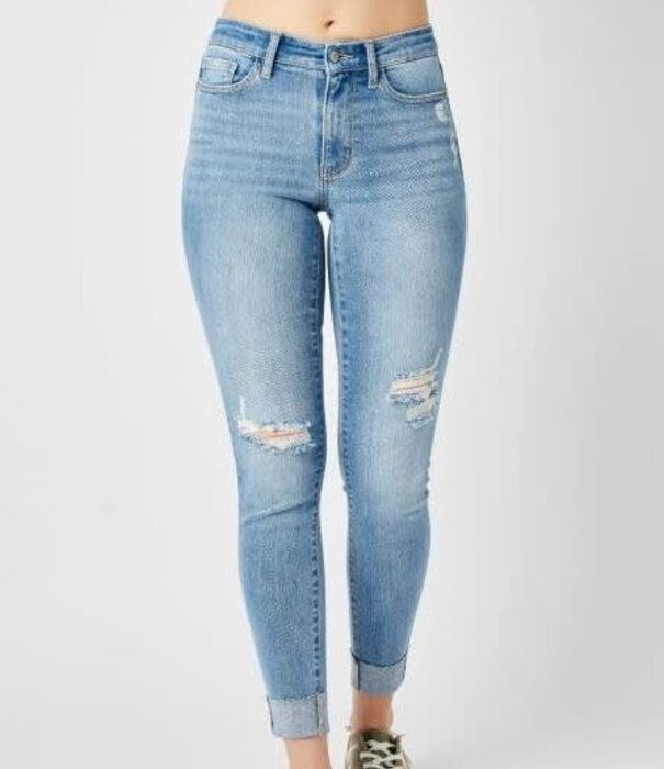 Judy Blue JB Mid-Rise Destroy & Cuff Skinny Jeans