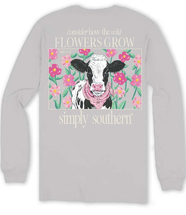 Simply Southern L/S Tee Cow Whitewater