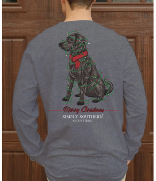 Simply Southern Men's  Merry Christmas Lab L/S Tee Charcoal Heather