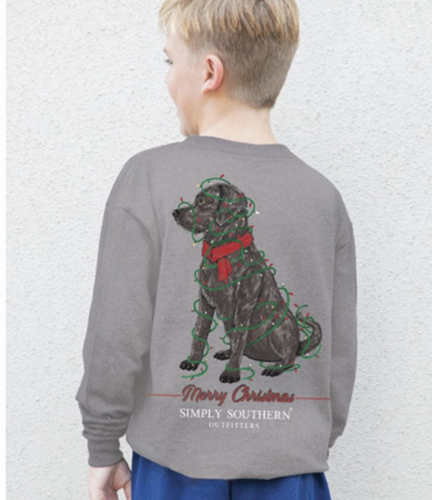 Simply Southern Youth Merry Christmas Lab L/S Tee Sport Grey