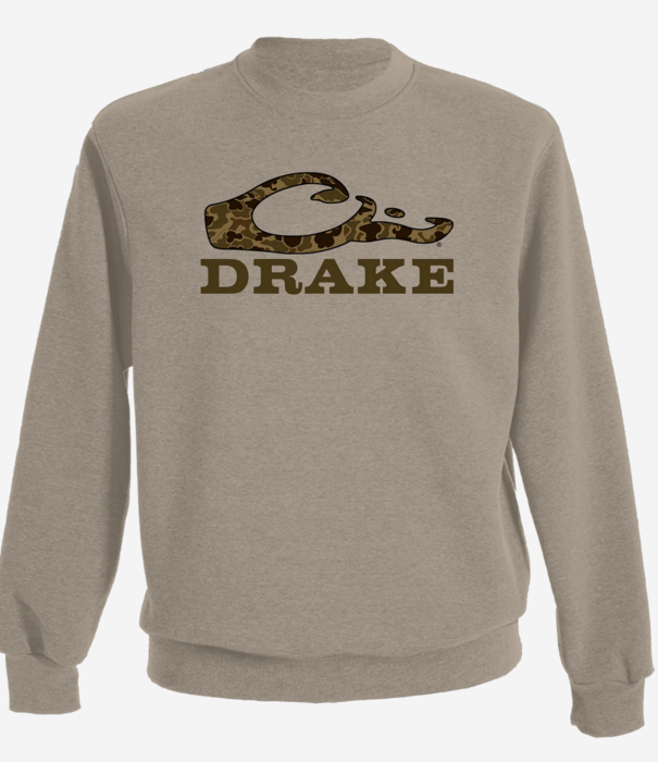 Drake Graphic Sweatshirt Crew Old School Logo Island Fossil Lt Heather