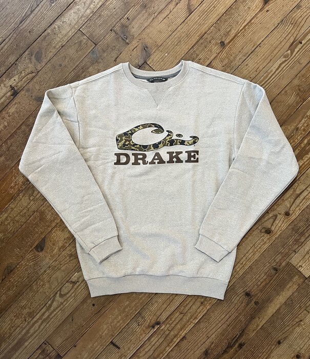 Drake Graphic Sweatshirt Crew Old School Logo Island Fossil Lt Heather