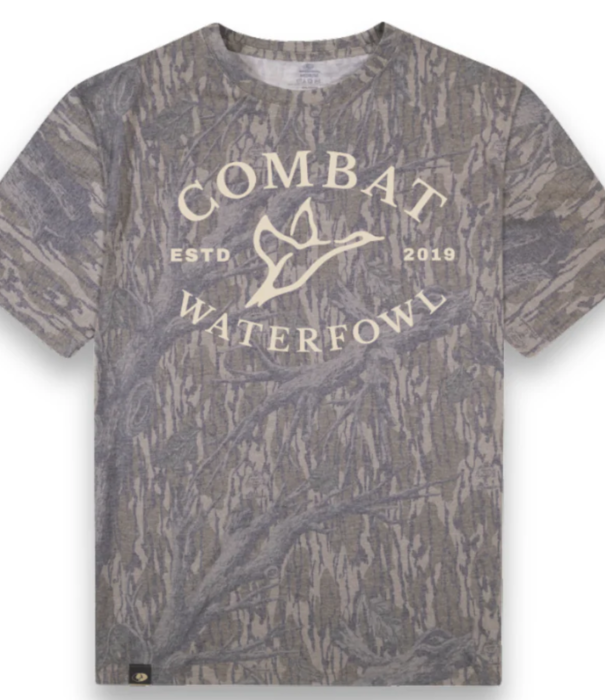 Combat Waterfowl Badge Logo Tee Mossy Oak Washed Out Treestand