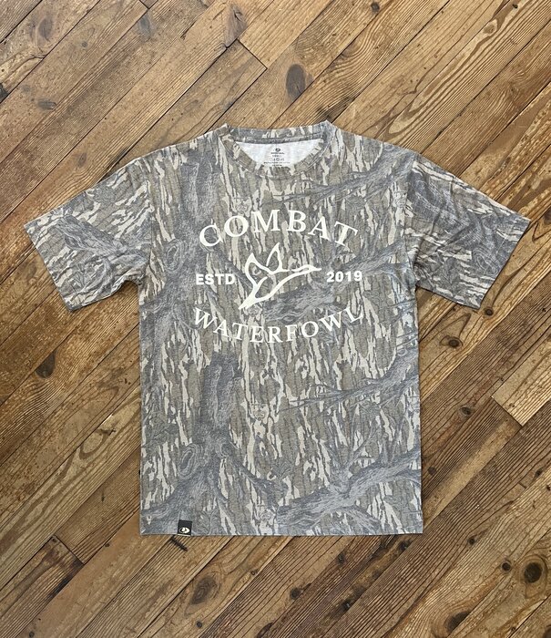 Combat Waterfowl Badge Logo Tee Mossy Oak Washed Out Treestand