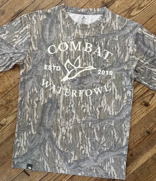 Combat Waterfowl Badge Logo Tee Mossy Oak Washed Out Treestand