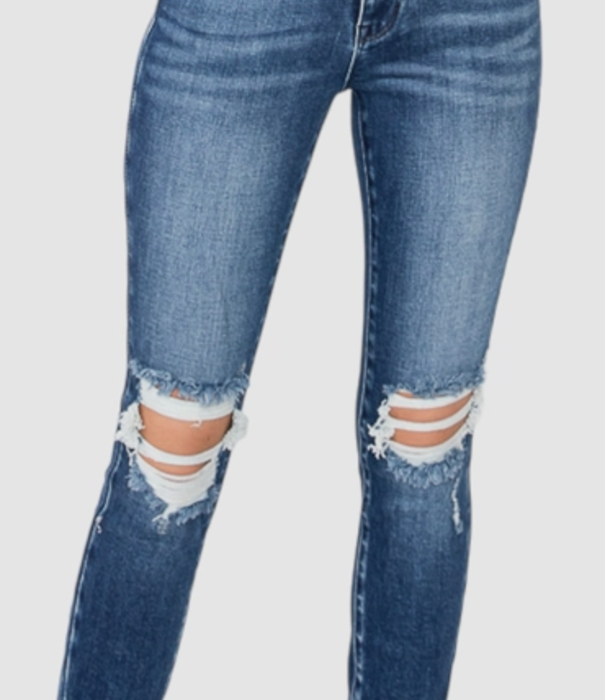 Petra153 Women's High RIse Stretch Ankle Skinny w/Distressed Hem