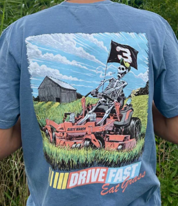 Dirty Marsh Drive Fast Eat Grass Washed Denim Tee