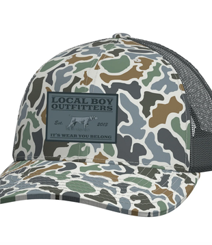 Local Boy Bird Dog Badge Trucker Hat Localflage Bluff