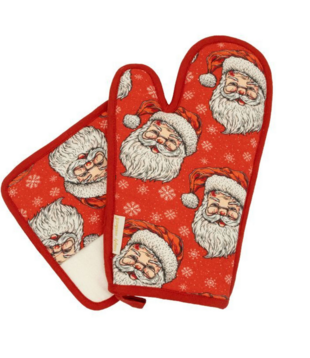 Kitchen Mit and Pot Holder Santa