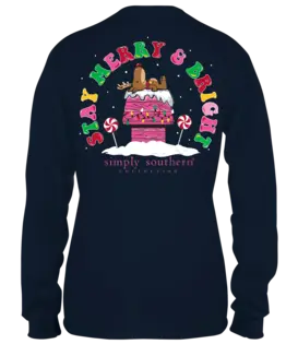 Youth Merry and Bright Deer L/S Tee Navy