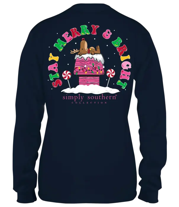 Simply Southern Youth Merry and Bright Deer L/S Tee Navy