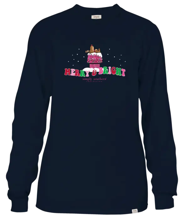 Simply Southern Youth Merry and Bright Deer L/S Tee Navy