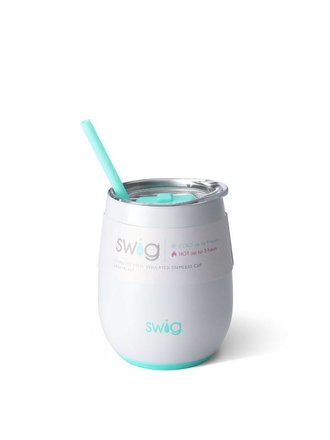 Swig Life Swig Life Dish Washer Safe 14oz Stemless Wine Cup with Spill Resistant Slider Lid and Reusable Straw in Diamond White Swig Life Swig Life Dish Washer Safe 14oz Stemless Wine Cup with Spill Resistant Slider Lid and Reusable Straw in Diamond White