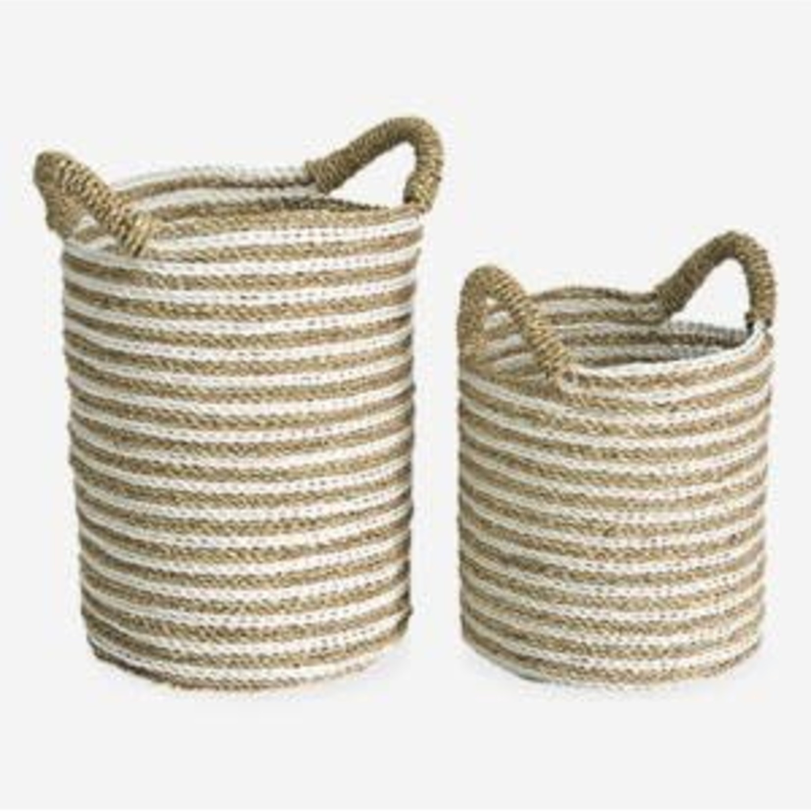 Woven Stripes Basket White & Brown Small
