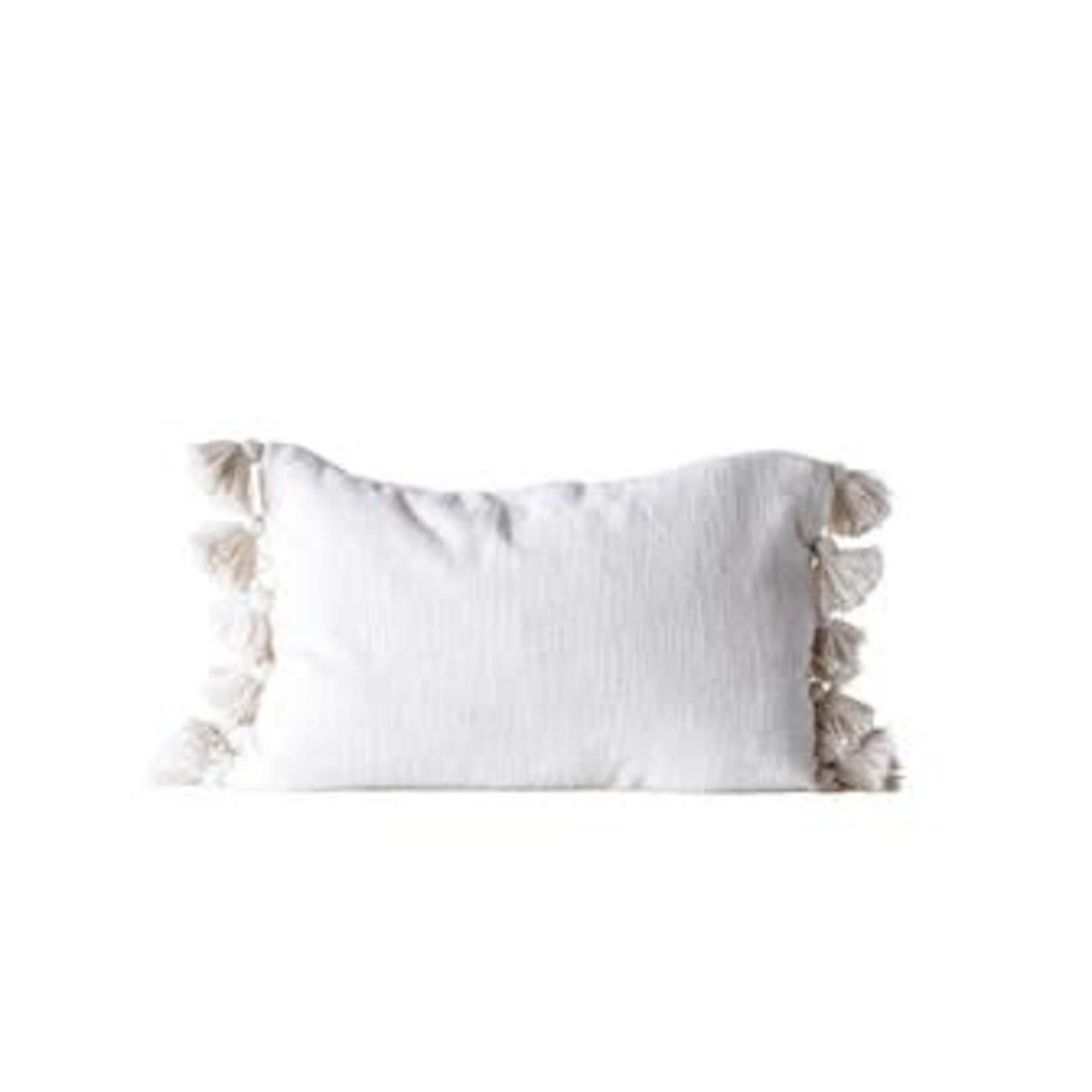 Cotton Woven Slub Pillow with Tassels Cream 24x16
