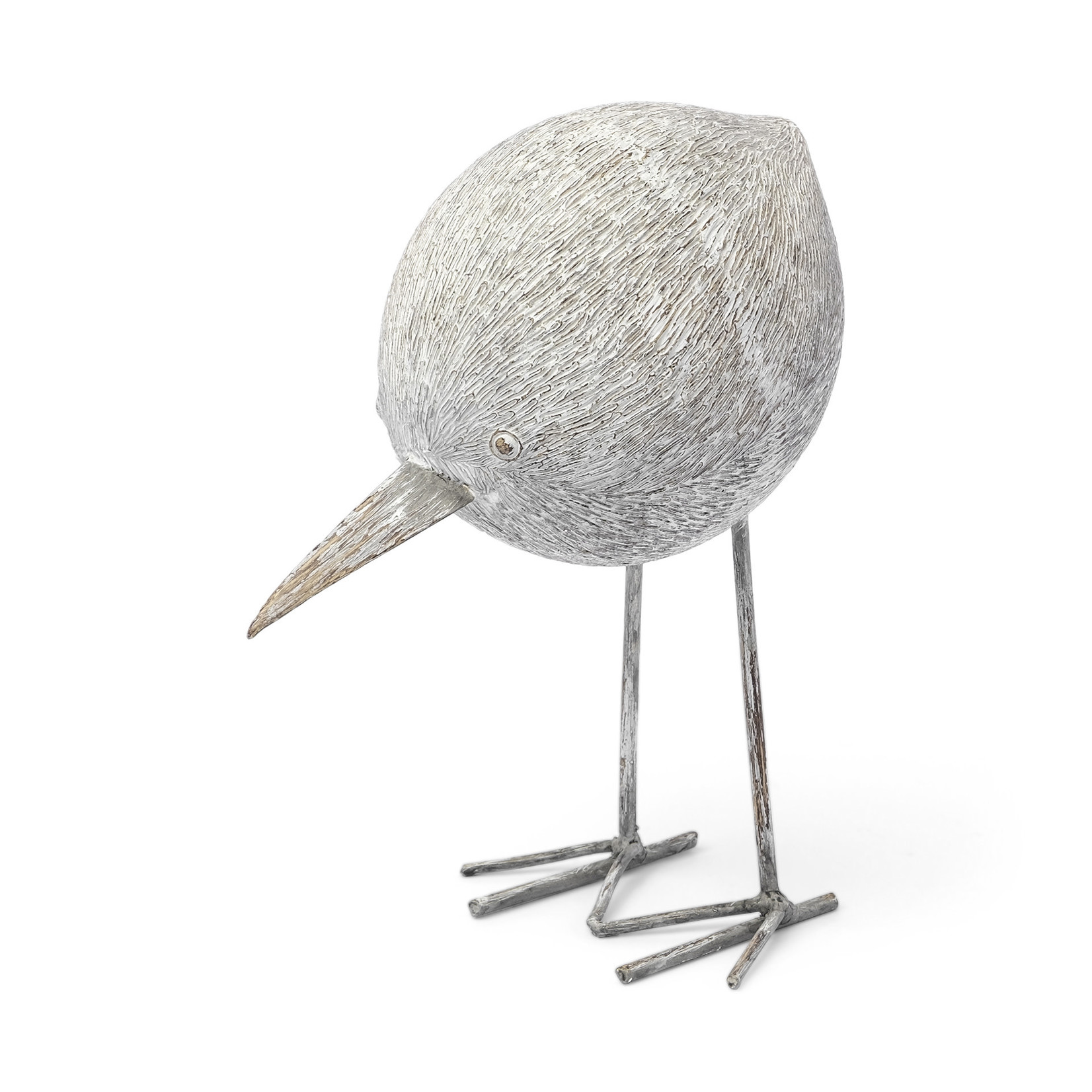 Snipe II Off White Resin Bird Ornament with Metal Feet