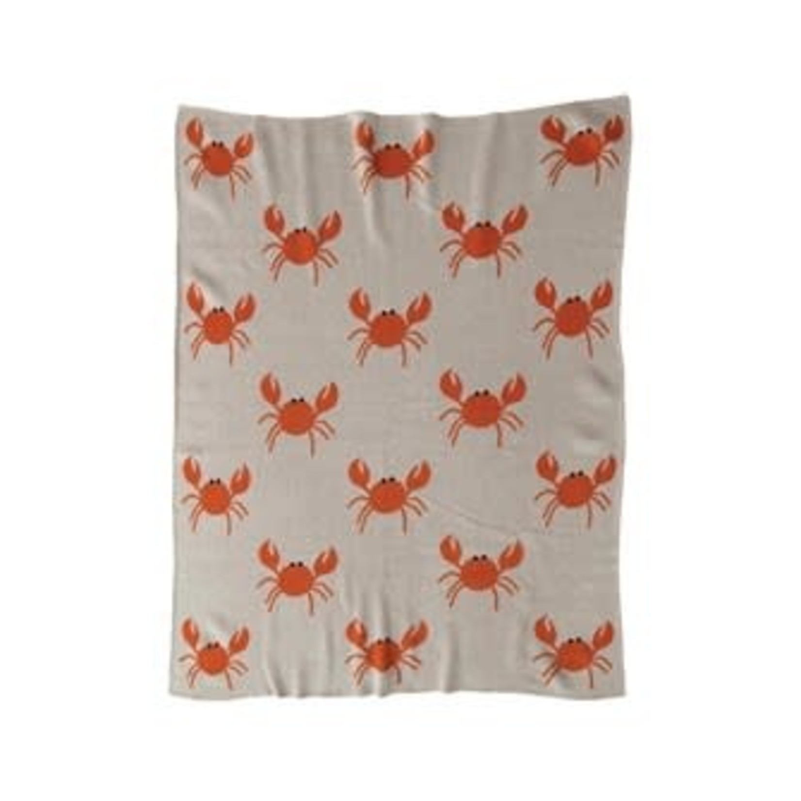 Cotton Knit Baby Blanket w/ Crabs, Cream Color & Orange 40x32*