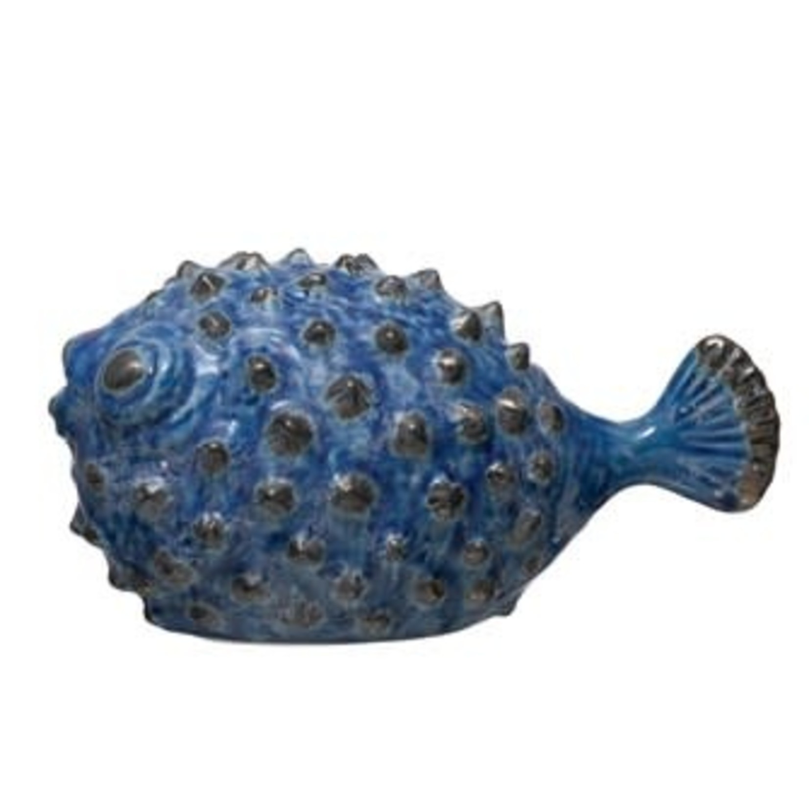 Stoneware Puffer Fish, Blue Reactive Glaze