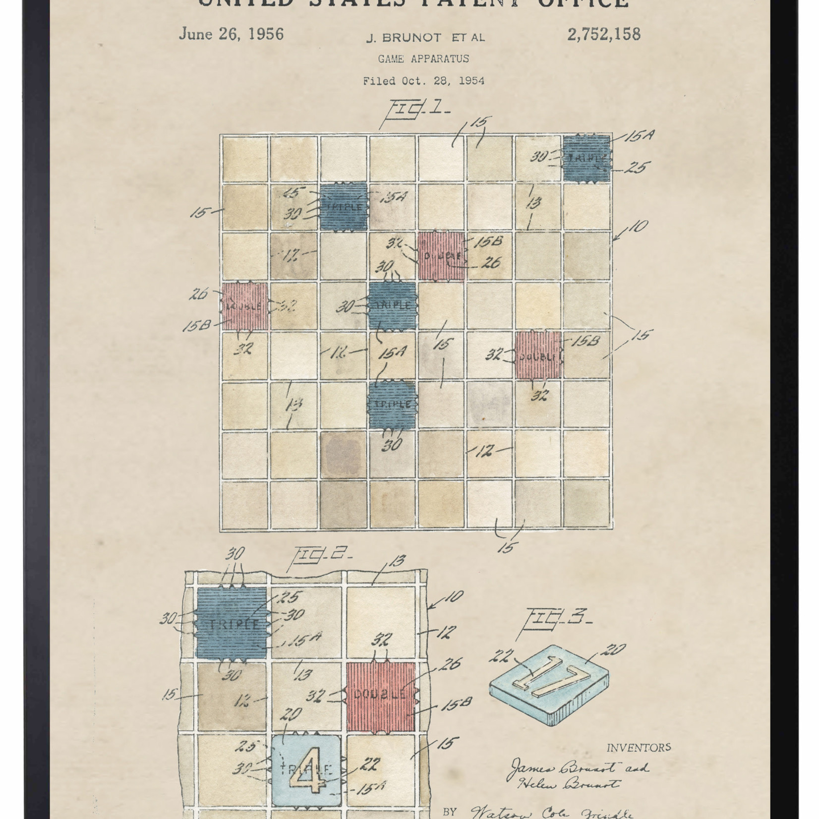 Watercolor Scrabble Patent 30x36