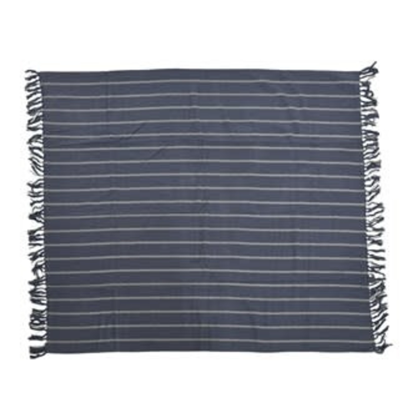 60x50 Brushed Cotton Throw w/ Stripes & Fringe, Blue & Grey