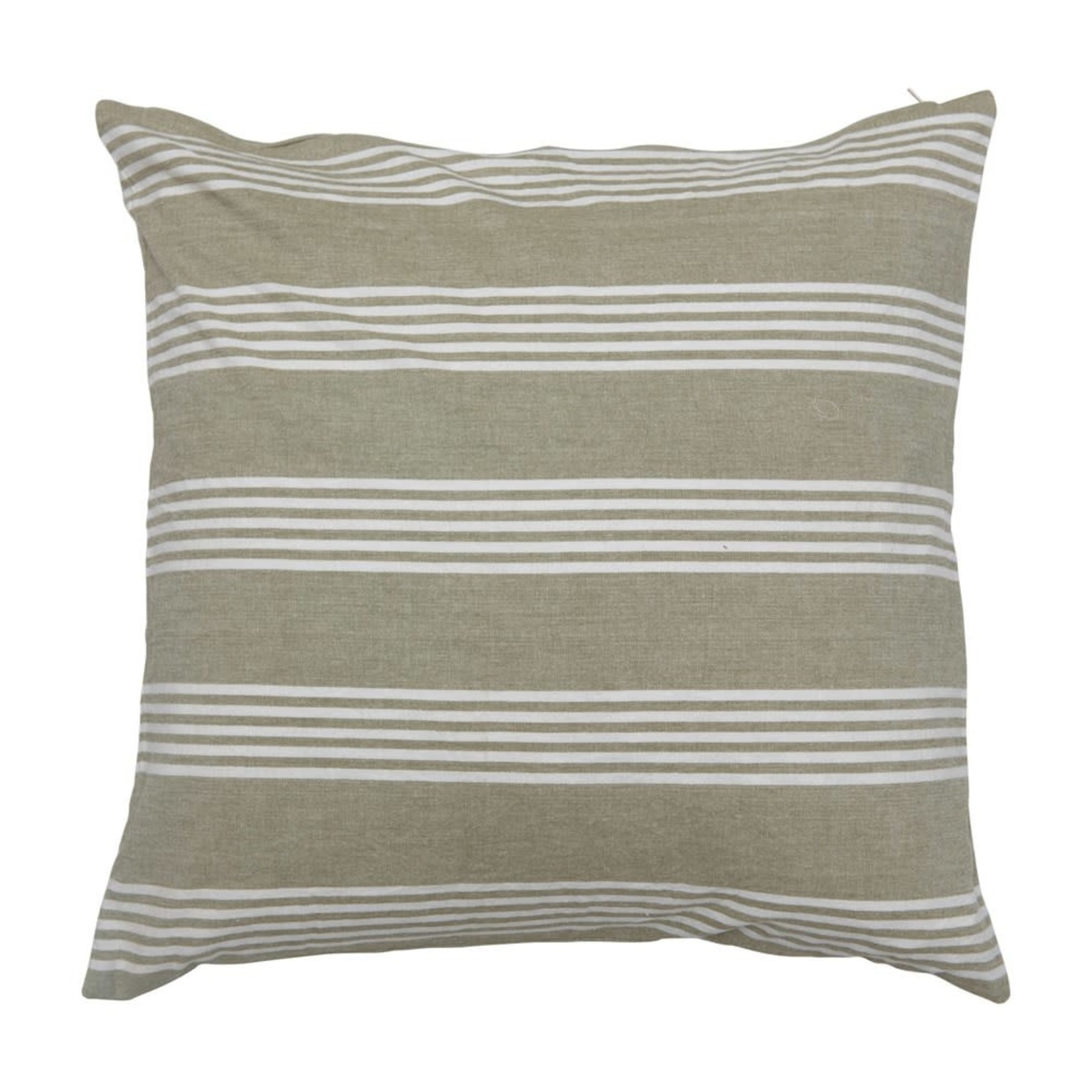 20" Square Woven Cotton Pillow with Stripes, Sage Color & White
