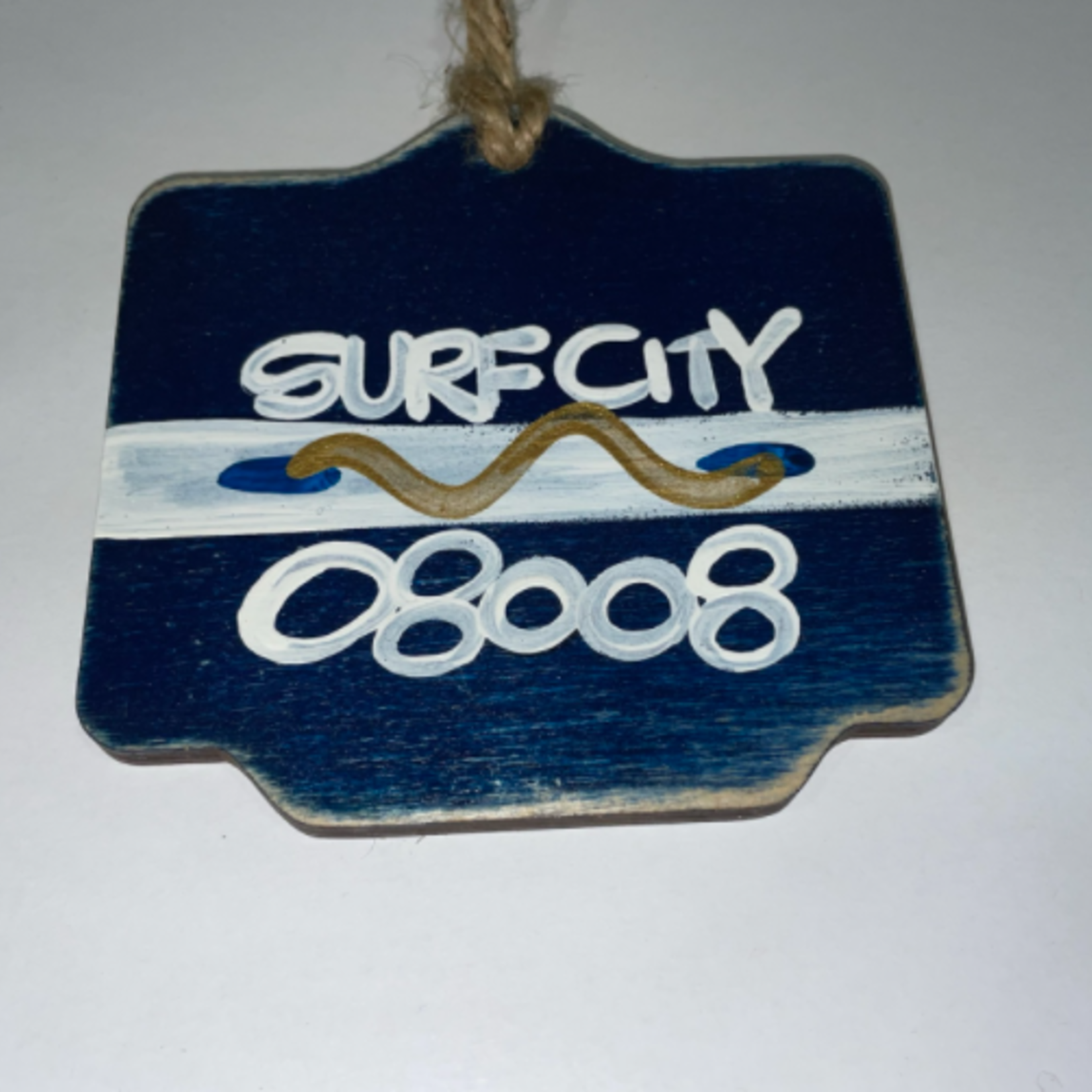 Beach Badge Ornament With Zip Navy Surf City