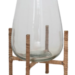 Glass Vase with Rattan Wrapped Metal Stand