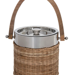 1.5 Quart Stainless Steel and Woven Rattan Ice Bucket with Mango Wood Handle