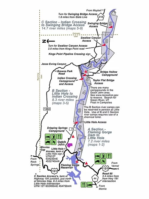 Green River Fishing Map Green River Troutmap - Abc Combo, Flaming Gorge Dam To Swinging Bridge -  Rigs Fly Shop