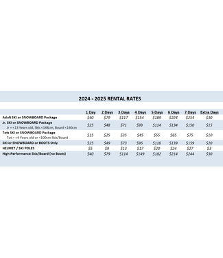 DAILY RENTAL RATES 2024-2025 - (INSTORE ONLY)