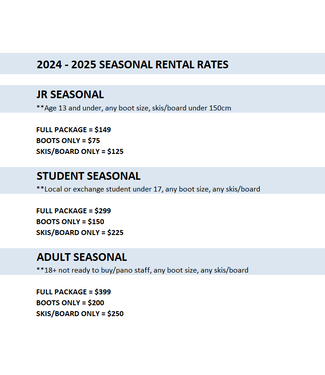 SEASONAL RENTAL RATES 2024-2025 - (INSTORE ONLY)